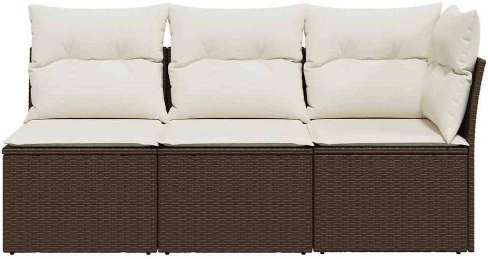 Trivietė sodo sofa su pagalvėlėmis, ruda, poliratanas