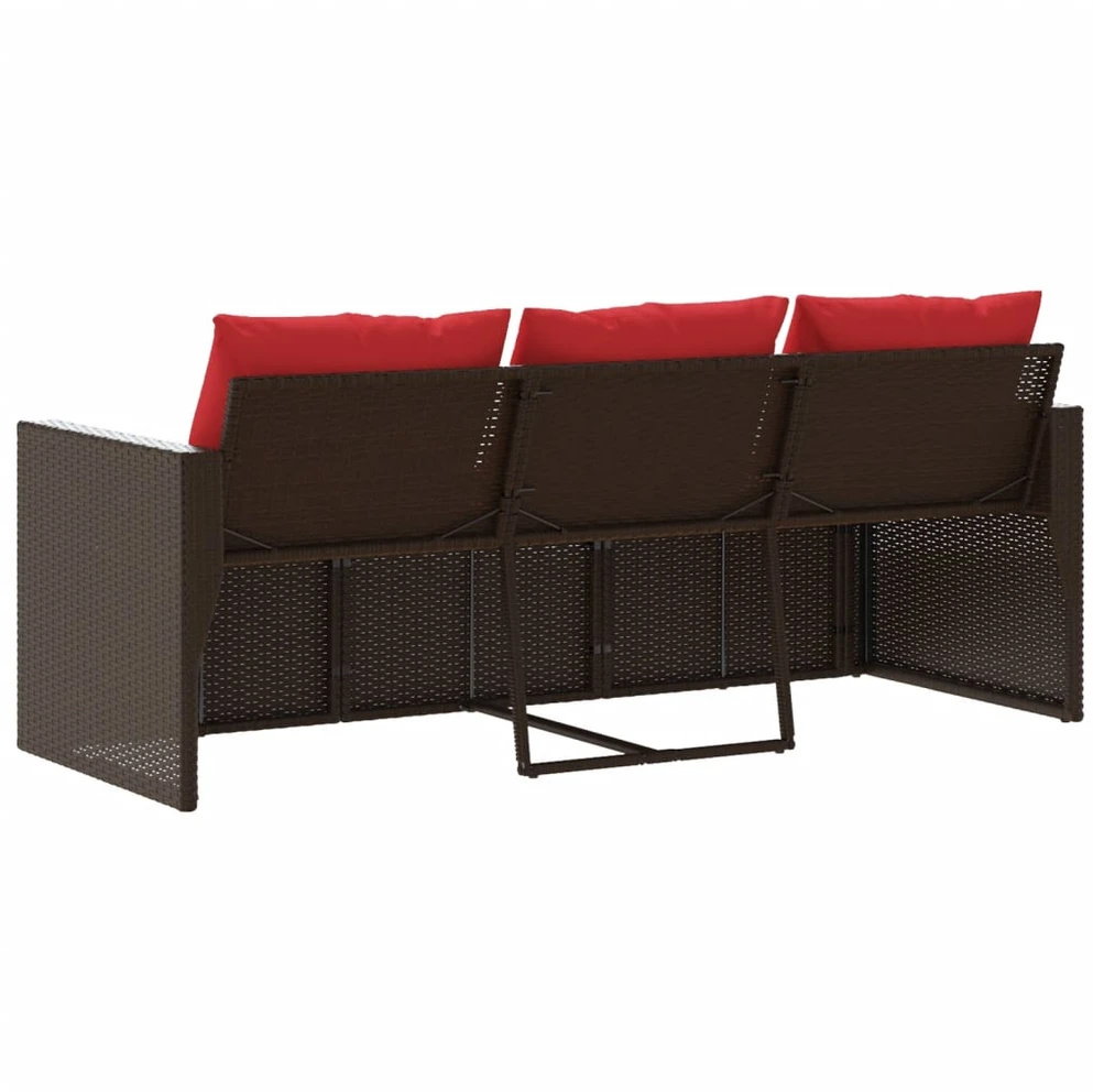 Trivietė sodo sofa su pagalvėlėmis, ruda, poliratanas