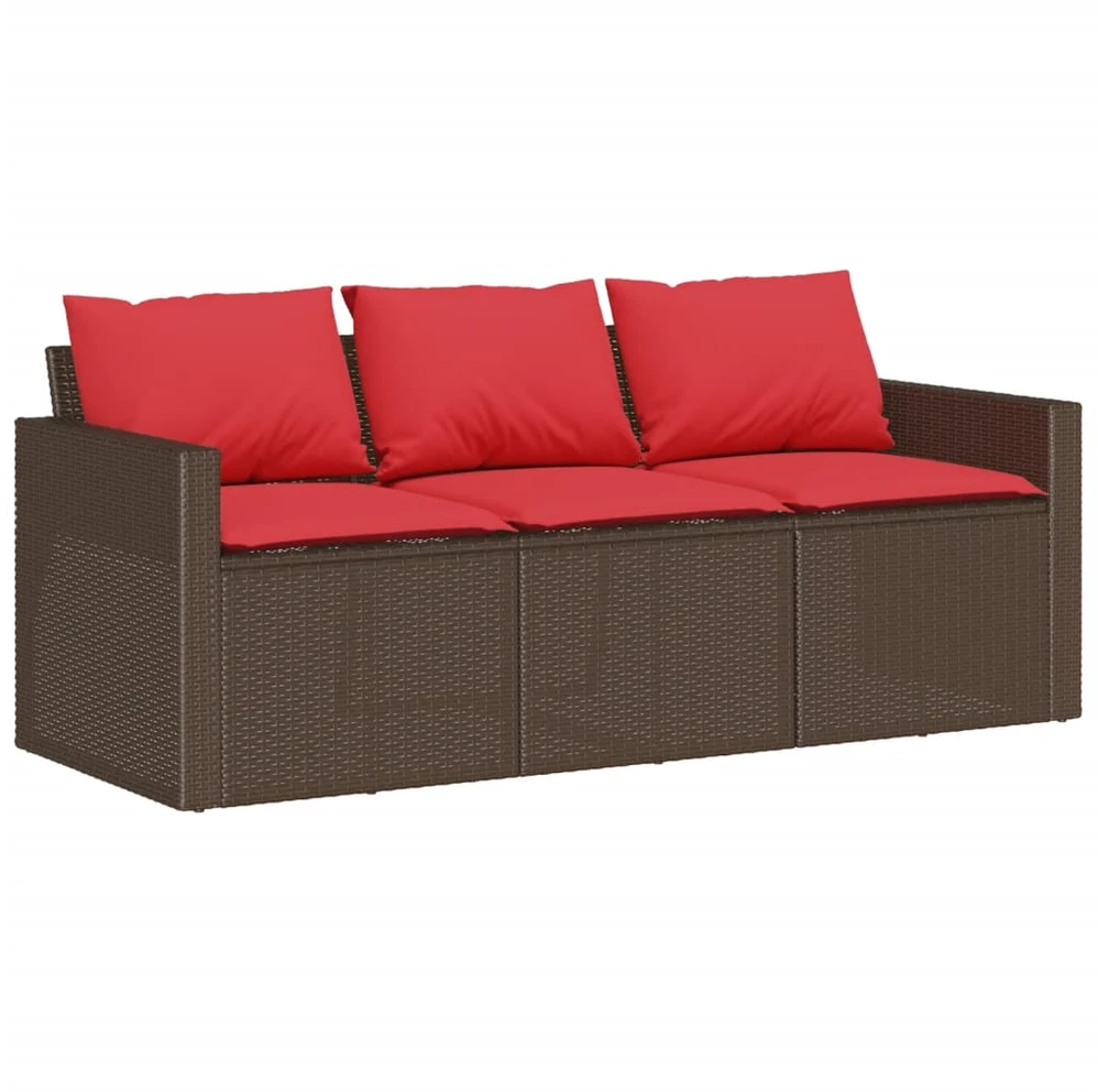 Trivietė sodo sofa su pagalvėlėmis, ruda, poliratanas