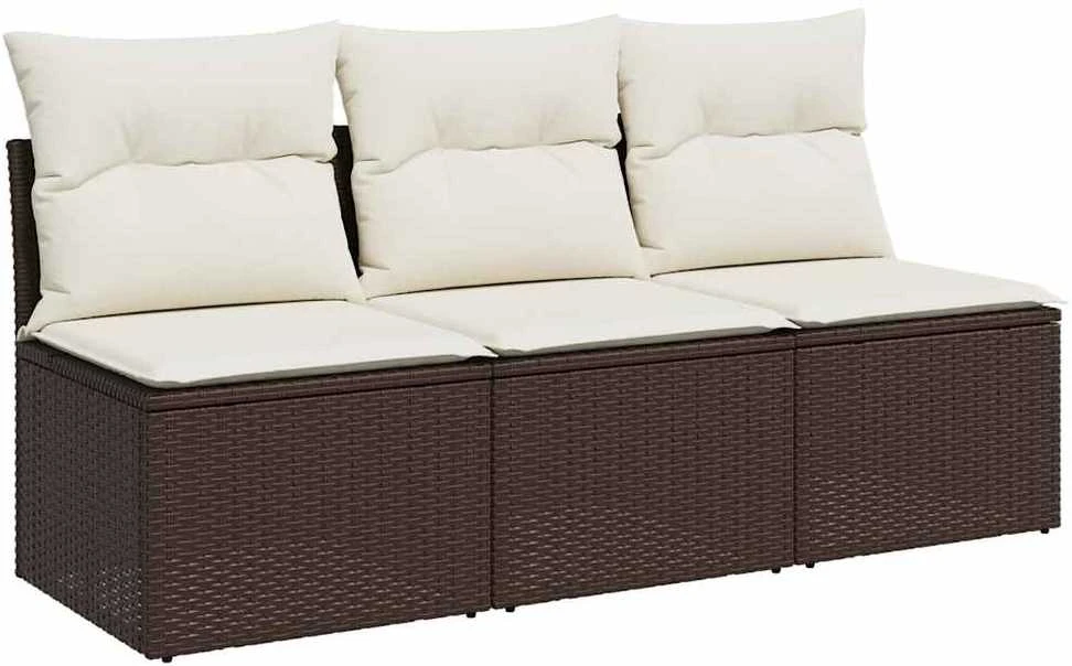 Trivietė sodo sofa su pagalvėlėmis, ruda, poliratanas