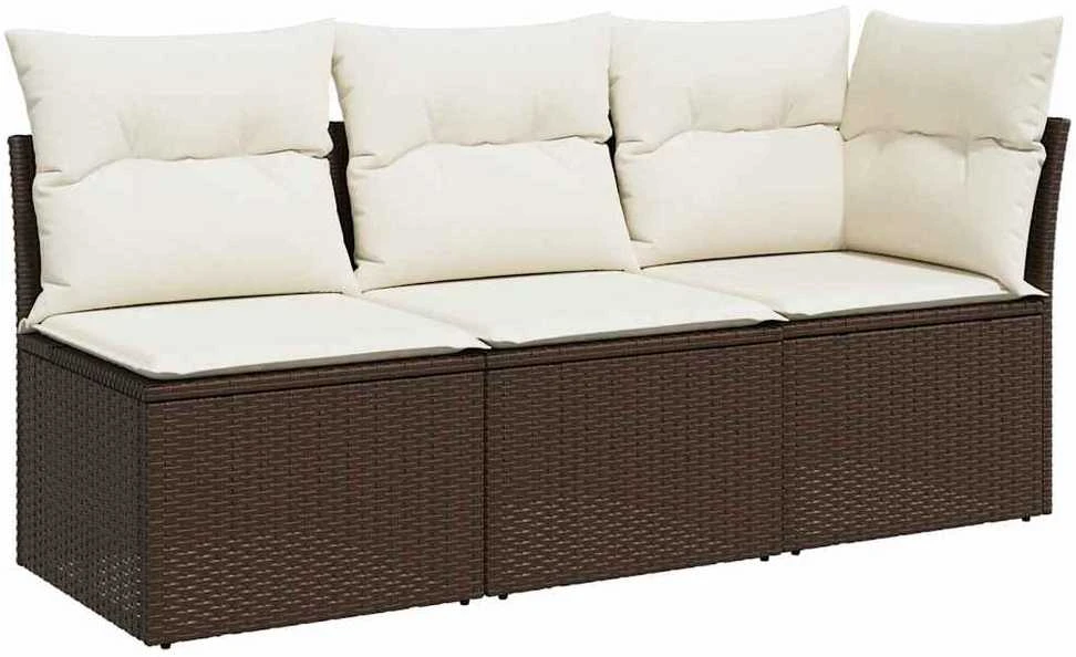 Trivietė sodo sofa su pagalvėlėmis, ruda, poliratanas