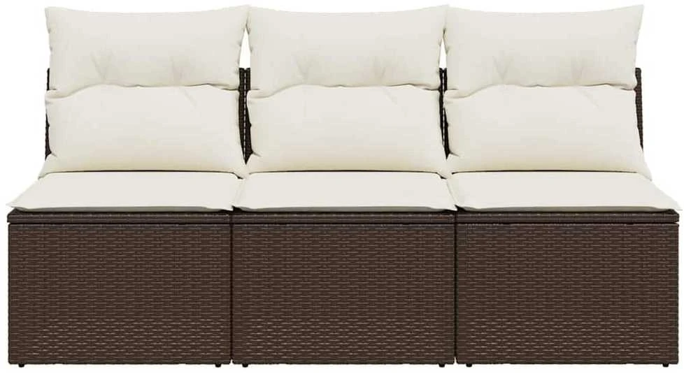 Trivietė sodo sofa su pagalvėlėmis, ruda, poliratanas