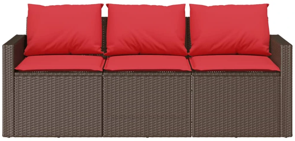 Trivietė sodo sofa su pagalvėlėmis, ruda, poliratanas
