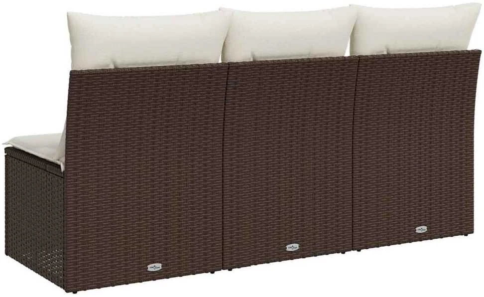 Trivietė sodo sofa su pagalvėlėmis, ruda, poliratanas