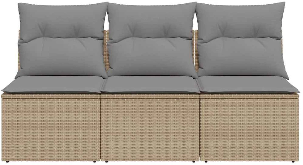 Trivietė sodo sofa su pagalvėlėmis, smėlio spalvos, poliratanas