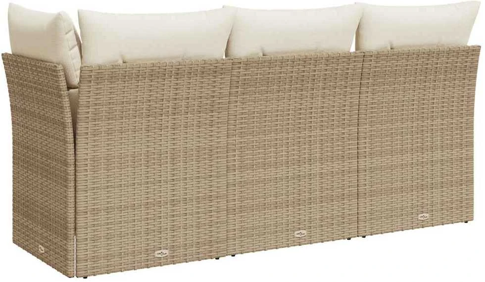 Trivietė sodo sofa su pagalvėlėmis, smėlio spalvos, poliratanas