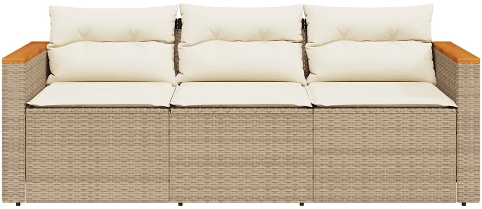 Trivietė sodo sofa su pagalvėlėmis, smėlio spalvos, poliratanas