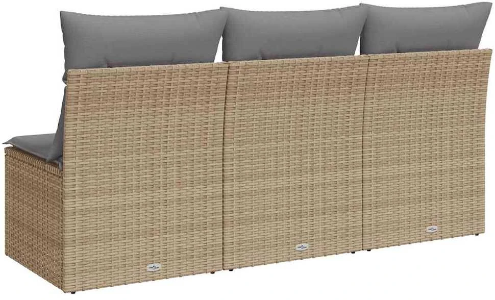 Trivietė sodo sofa su pagalvėlėmis, smėlio spalvos, poliratanas