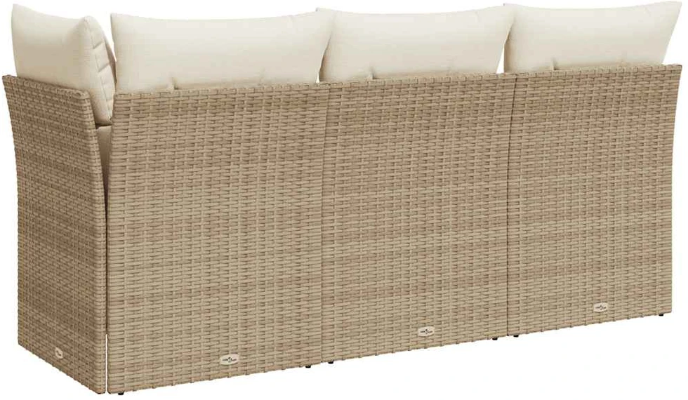 Trivietė sodo sofa su pagalvėlėmis, smėlio spalvos, poliratanas