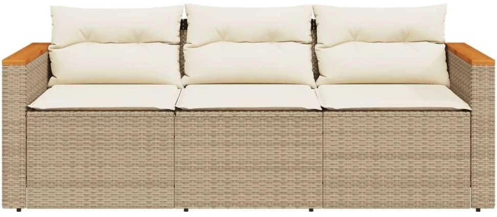 Trivietė sodo sofa su pagalvėlėmis, smėlio spalvos, poliratanas
