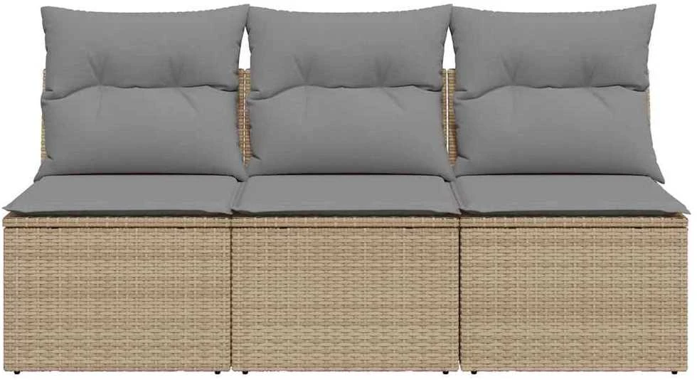 Trivietė sodo sofa su pagalvėlėmis, smėlio spalvos, poliratanas