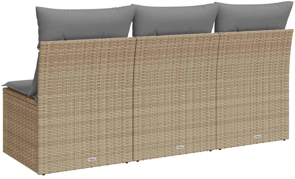 Trivietė sodo sofa su pagalvėlėmis, smėlio spalvos, poliratanas