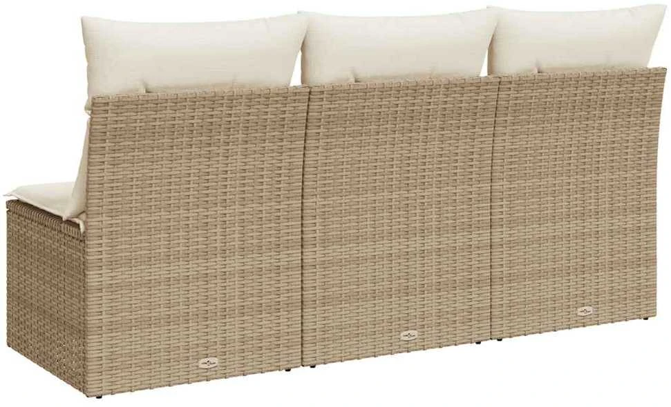 Trivietė sodo sofa su pagalvėlėmis, smėlio spalvos, poliratanas