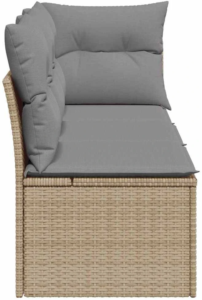 Trivietė sodo sofa su pagalvėlėmis, smėlio spalvos, poliratanas
