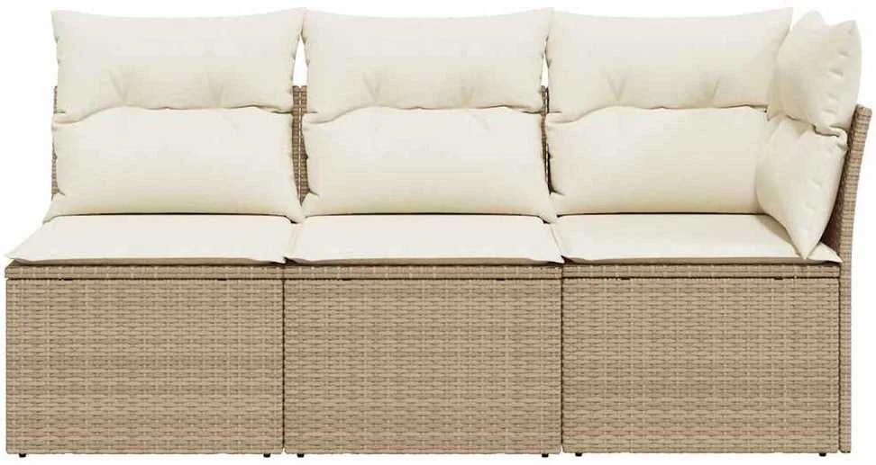 Trivietė sodo sofa su pagalvėlėmis, smėlio spalvos, poliratanas