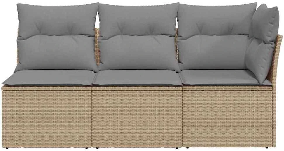 Trivietė sodo sofa su pagalvėlėmis, smėlio spalvos, poliratanas