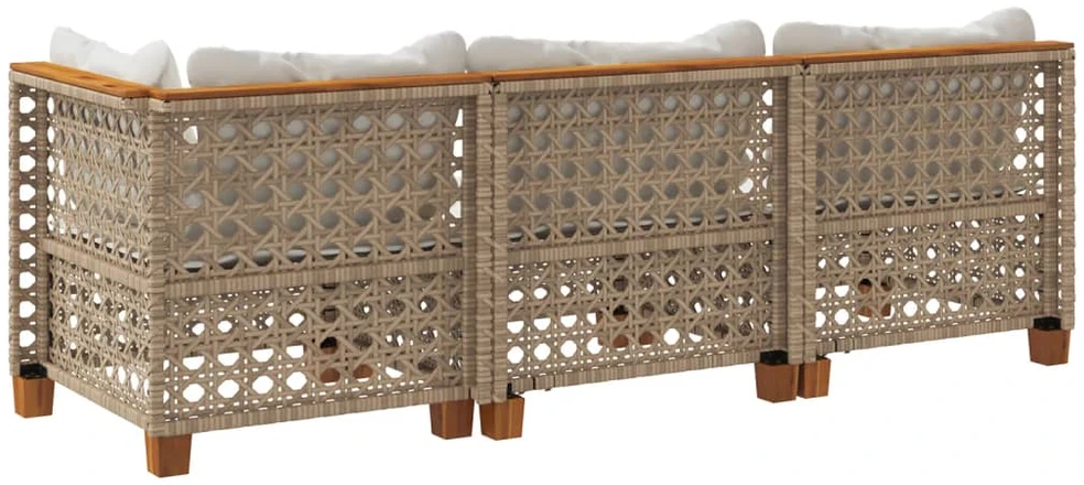 Trivietė sodo sofa su pagalvėlėmis, smėlio spalvos, poliratanas