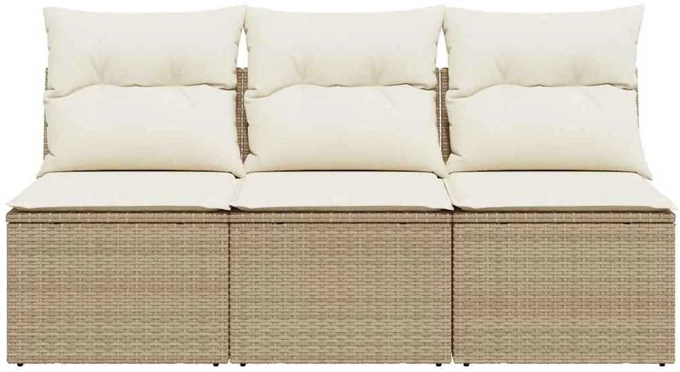 Trivietė sodo sofa su pagalvėlėmis, smėlio spalvos, poliratanas