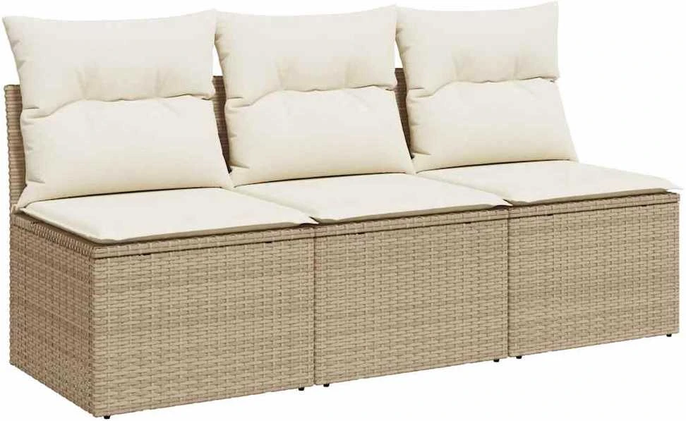 Trivietė sodo sofa su pagalvėlėmis, smėlio spalvos, poliratanas