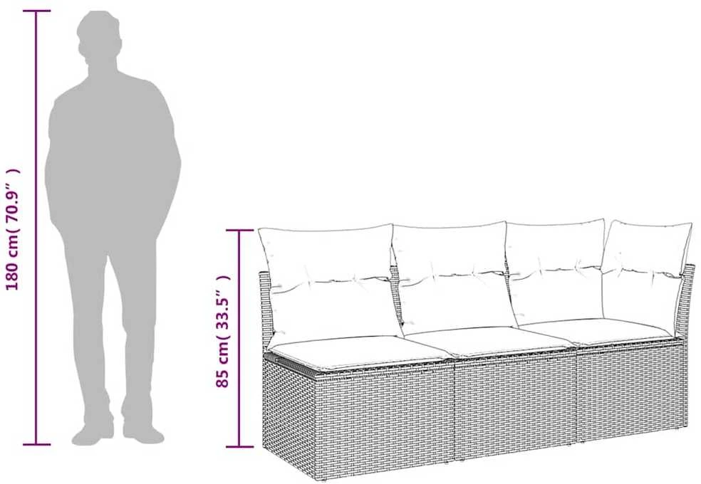 Trivietė sodo sofa su pagalvėlėmis, smėlio spalvos, poliratanas