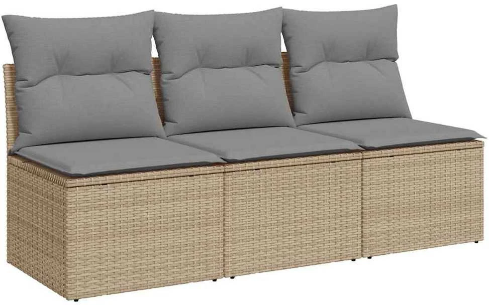 Trivietė sodo sofa su pagalvėlėmis, smėlio spalvos, poliratanas