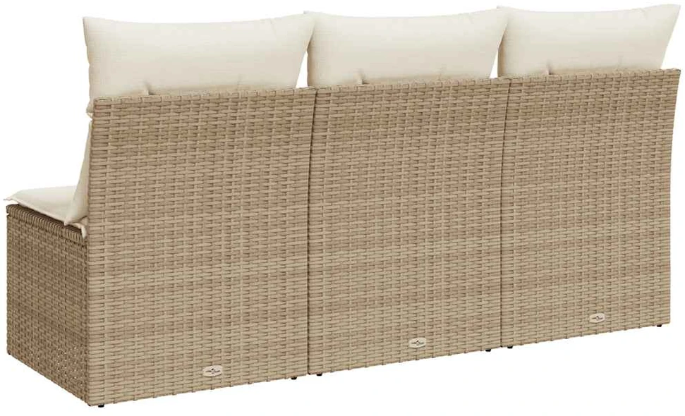 Trivietė sodo sofa su pagalvėlėmis, smėlio spalvos, poliratanas