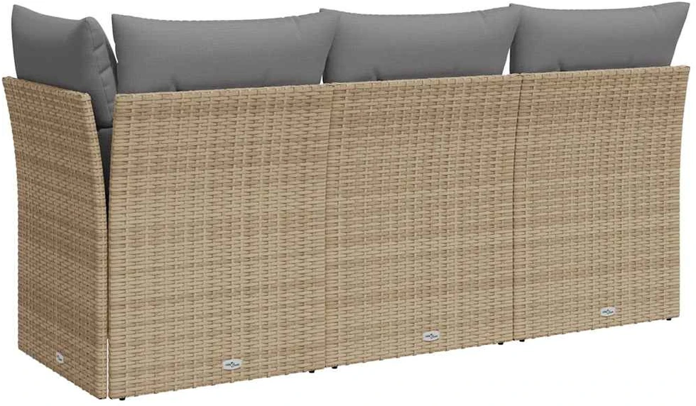 Trivietė sodo sofa su pagalvėlėmis, smėlio spalvos, poliratanas