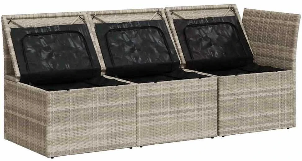 Trivietė sodo sofa su pagalvėlėmis, šviesiai pilka, poliratanas