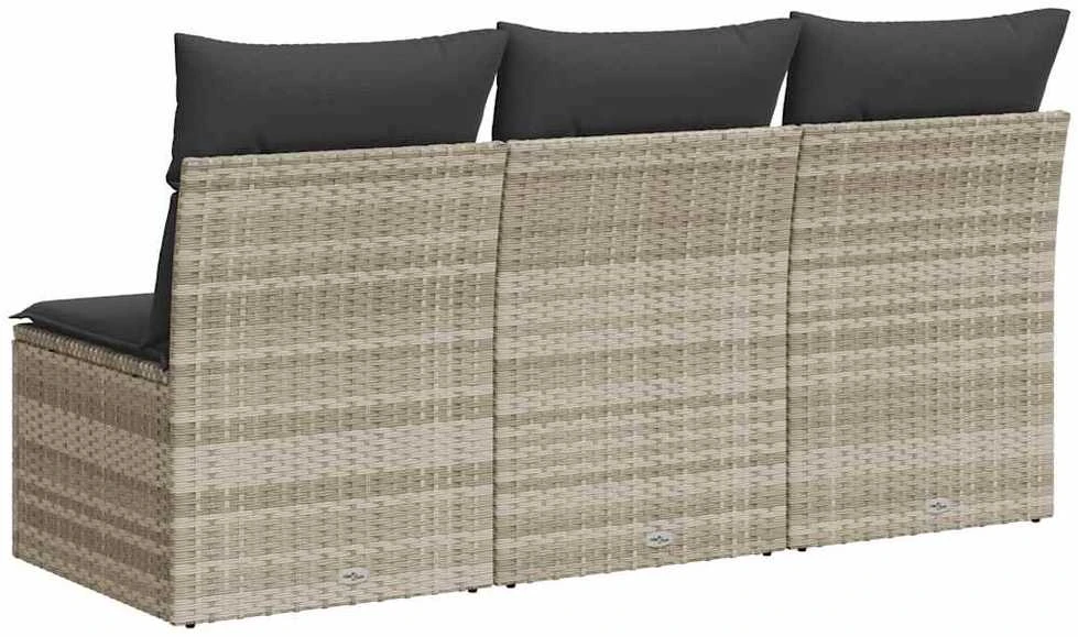 Trivietė sodo sofa su pagalvėlėmis, šviesiai pilka, poliratanas