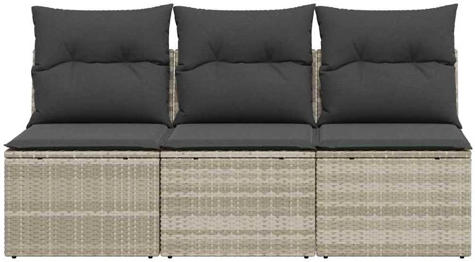 Trivietė sodo sofa su pagalvėlėmis, šviesiai pilka, poliratanas