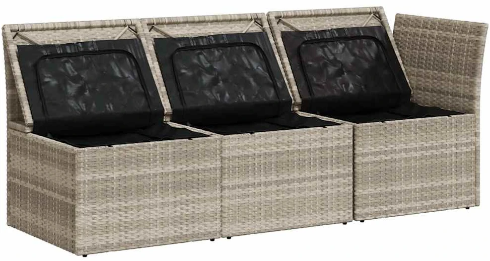 Trivietė sodo sofa su pagalvėlėmis, šviesiai pilka, poliratanas