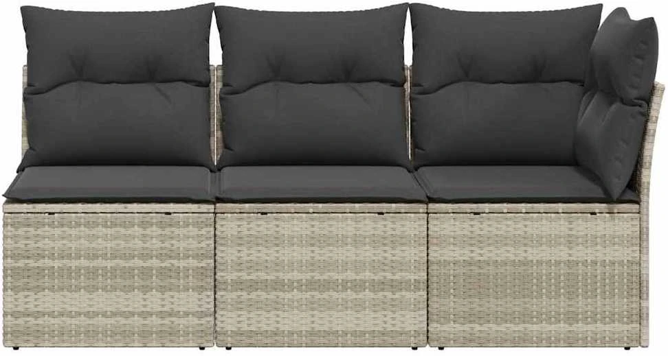 Trivietė sodo sofa su pagalvėlėmis, šviesiai pilka, poliratanas