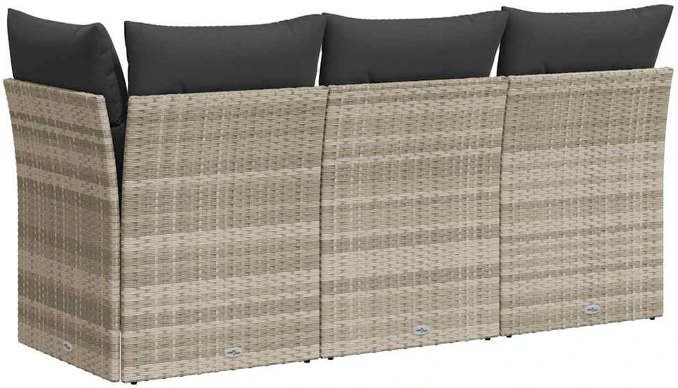 Trivietė sodo sofa su pagalvėlėmis, šviesiai pilka, poliratanas
