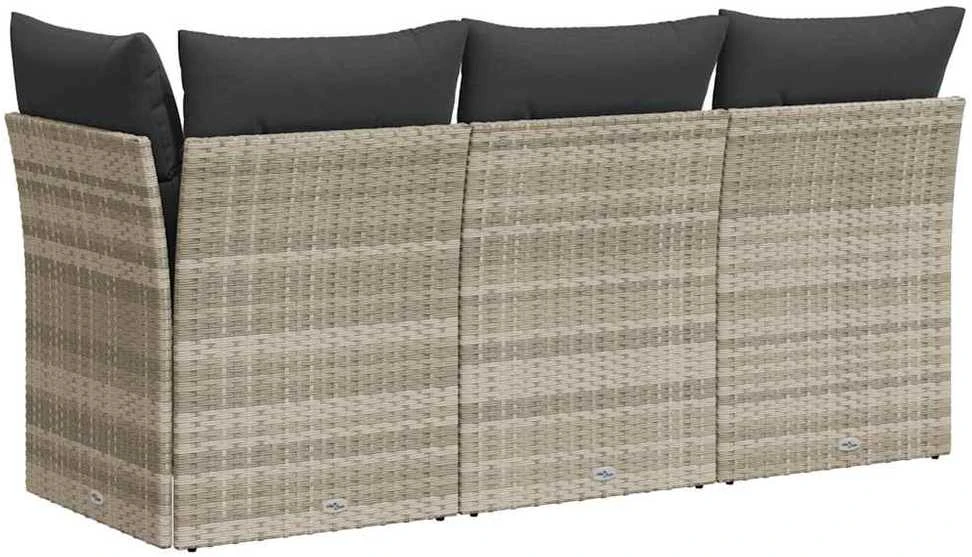 Trivietė sodo sofa su pagalvėlėmis, šviesiai pilka, poliratanas