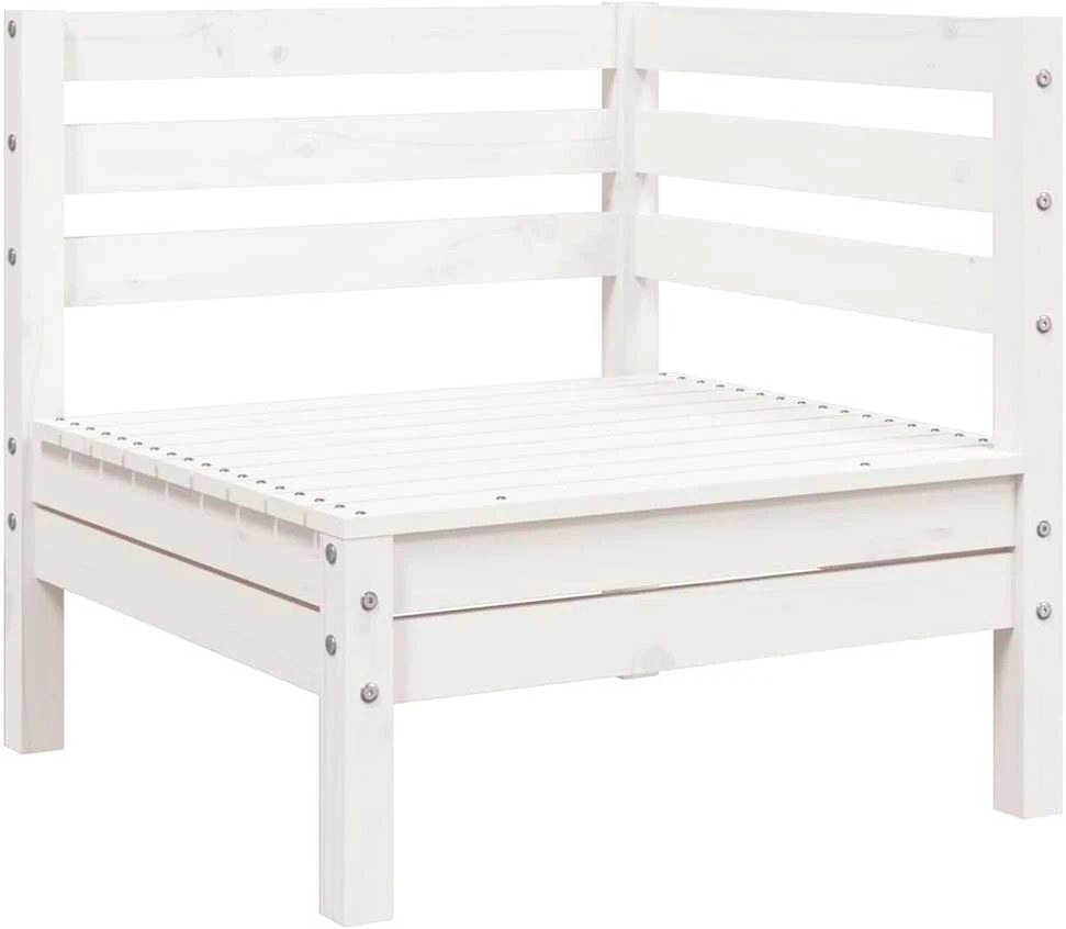 Trivietė sodo sofa su pakoja, balta, pušies medienos masyvas