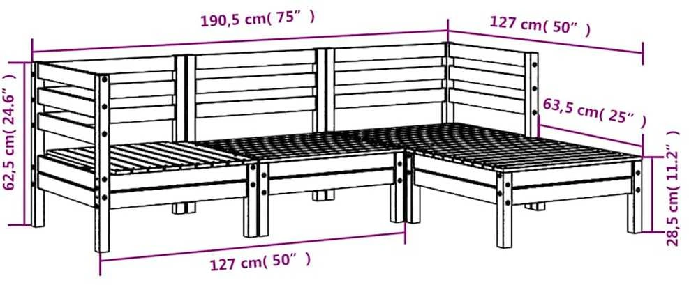 Trivietė sodo sofa su pakoja, balta, pušies medienos masyvas