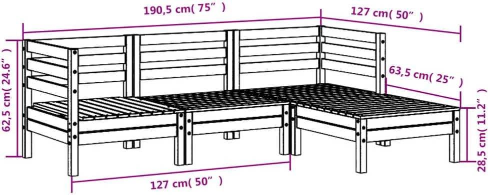 Trivietė sodo sofa su pakoja, impregnuota pušies mediena