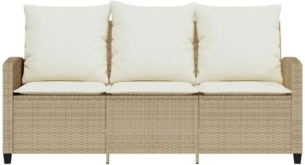 Trivietė sodo sofa su staliuku ir pagalvėlėmis, smėlio spalvos