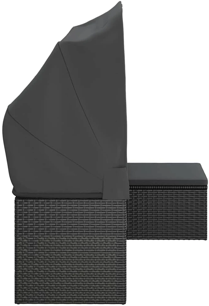 Trivietė sodo sofa su stogeliu ir pakoja, juoda, poliratanas