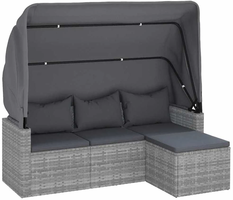 Trivietė sodo sofa su stogeliu ir pakoja, pilka, poliratanas