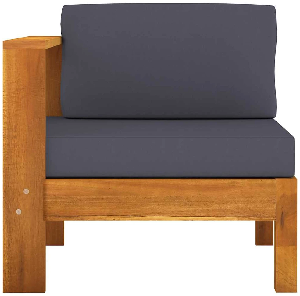 Trivietė sodo sofa su tamsiai pilkomis pagalvėmis, akacija