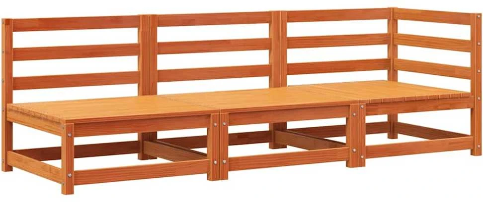 Trivietė sodo sofa, vaško ruda, pušies medienos masyvas