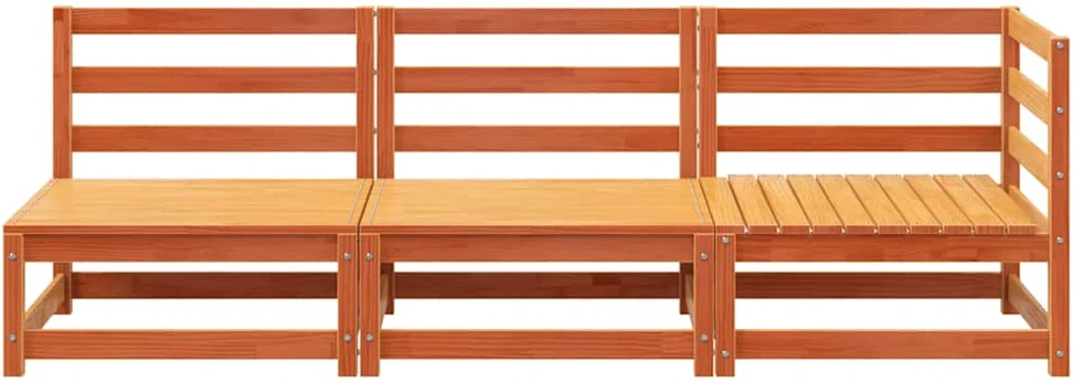 Trivietė sodo sofa, vaško ruda, pušies medienos masyvas