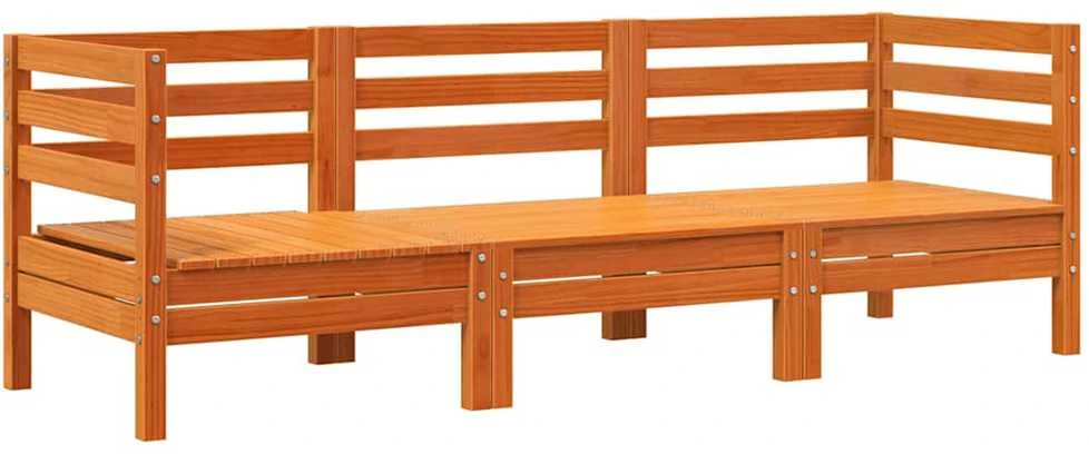 Trivietė sodo sofa, vaško ruda, pušies medienos masyvas