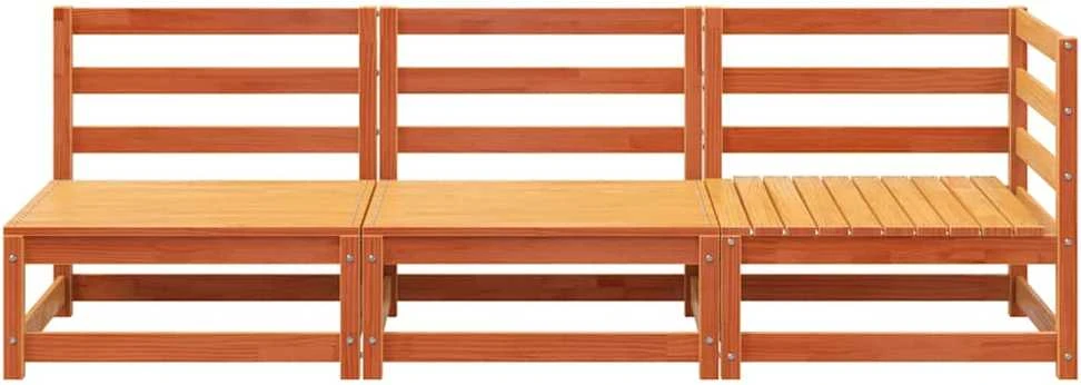 Trivietė sodo sofa, vaško ruda, pušies medienos masyvas