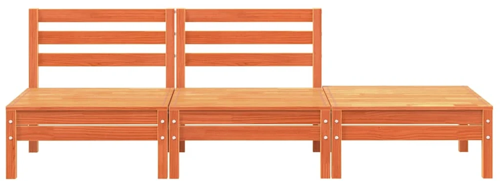 Trivietė sodo sofa, vaško ruda, pušies medienos masyvas