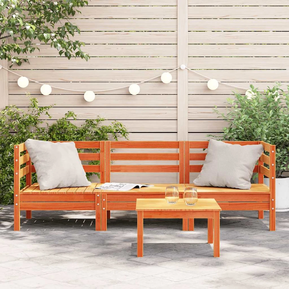 Trivietė sodo sofa, vaško ruda, pušies medienos masyvas