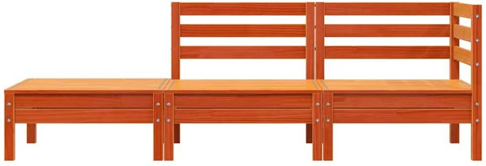 Trivietė sodo sofa, vaško ruda, pušies medienos masyvas