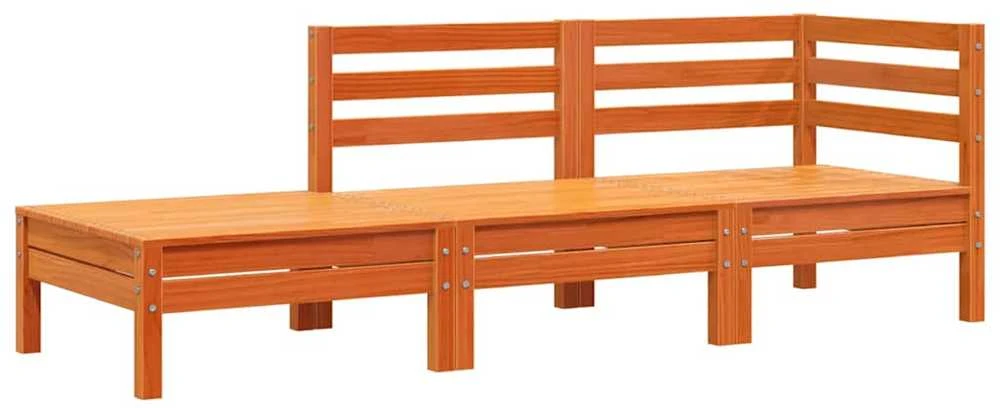 Trivietė sodo sofa, vaško ruda, pušies medienos masyvas