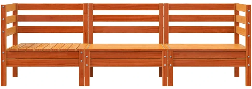 Trivietė sodo sofa, vaško ruda, pušies medienos masyvas